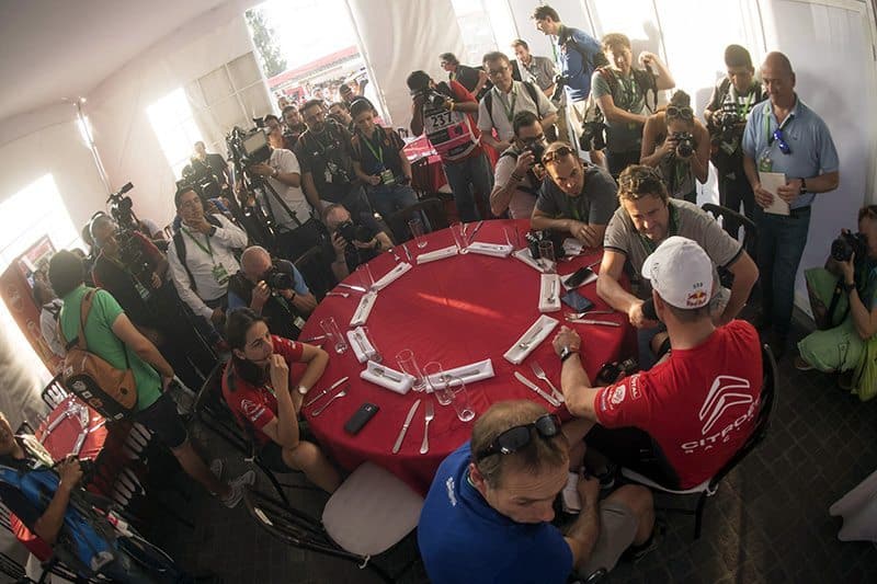 The media descend on Sebastien Loeb prior to Rally Mexico and his return to the WRC.